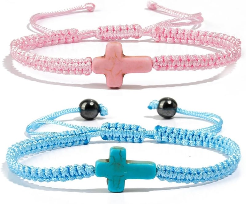 Adjustable Handmade Cross Braided Rope Bracelet for Christian Colorful Matching Couple Charm Jewelry Inspirational Religious Woven Bracelet Birthday Easter Thanksgiving Christmas Gifts